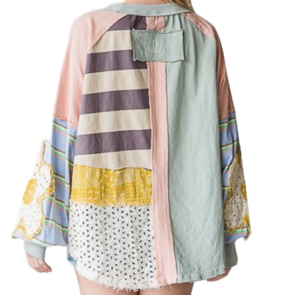 076. Women’s Daisy Multi-Color Patchwork Oversized Top - Picture 6 of 10